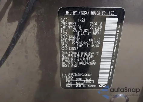 2023 Infiniti Qx80 Premium Select Awd from USA, damaged, VIN JN8AZ2AE1P9305677